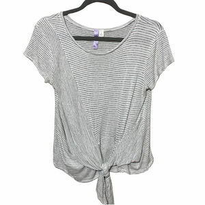 Alya Womens Tie Front Short Sleeve Striped Top Size Small Gray White